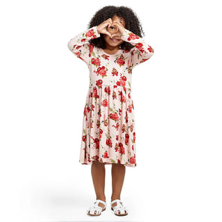 Long Sleeve Twirl Dress with Pockets in Baby Rose Holiday Floral
