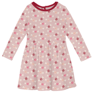 Long Sleeve Twirl Dress with Pockets in Baby Rose Peppermints