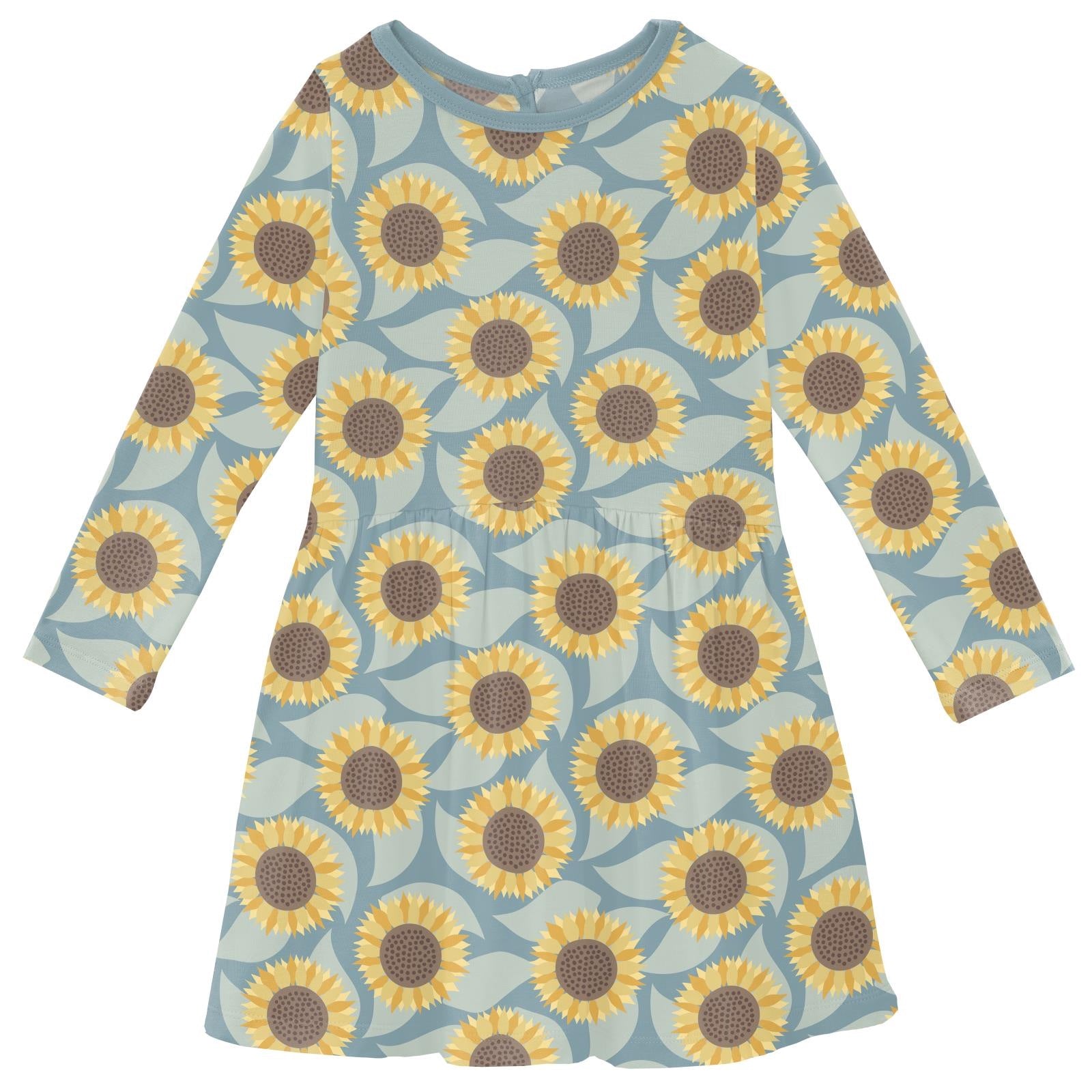 Print Long Sleeve Twirl Dress with Pockets in Stormy Sea Sunflower L-10/12 Print Long Sleeve Twirl Dress with Pockets in Stormy Sea Sunflower L-10/12