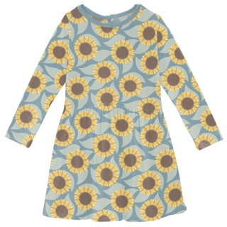 Long Sleeve Twirl Dress with Pockets in Stormy Sea Sunflower