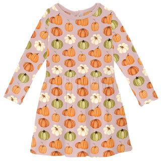 Long Sleeve Twirl Dress with Pockets in Baby Rose Pumpkin Patch