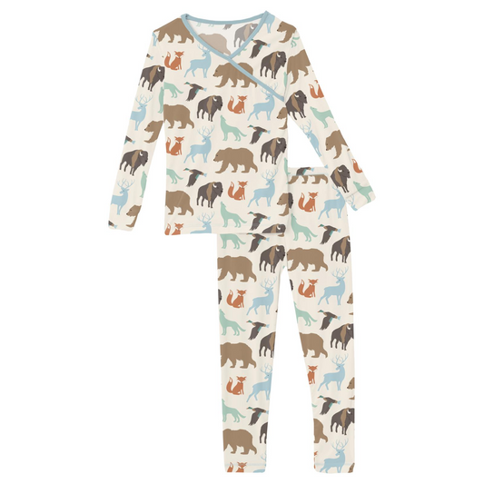 Kickee Pants Print Long Sleeve Kimono Pajama Set: National Wildlife Federation
