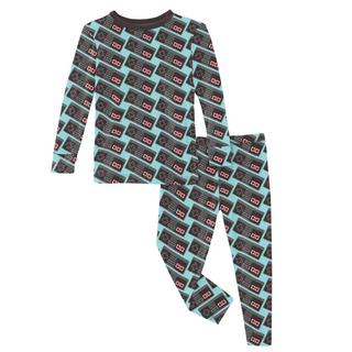 Bamboo Print Long Sleeve Pajama Set: Summer Sky Retro Game Controller