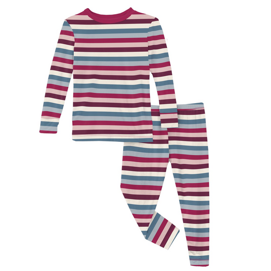 Kickee Pants Print Long Sleeve Pajama Set: Jingle Bell Stripe