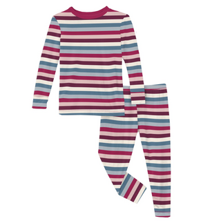 Bamboo Print Long Sleeve Pajama Set: Jingle Bell Stripe