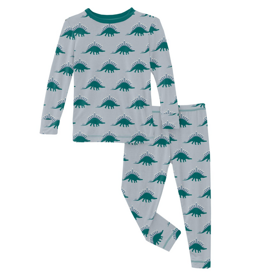 Kickee Pants Print Long Sleeve Pajama Set: Pearl Blue Menorahsaurus