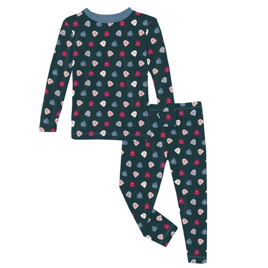 Kickee Pants Print Long Sleeve Pajama Set: Pine Happy Ghosts/Pine Happy Gumdrops