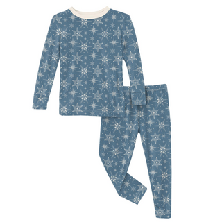 Bamboo Long Sleeve Pajama Set: Parisian Blue Snowflakes