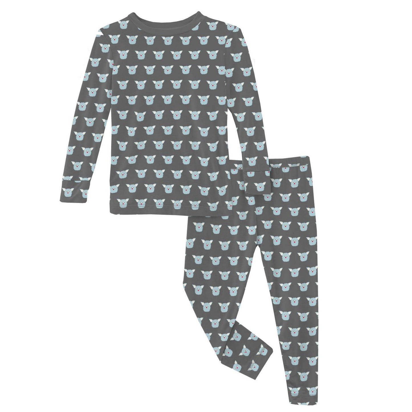 Kickee Pants Print Long Sleeve Pajama Set: Pewter Furry Friends