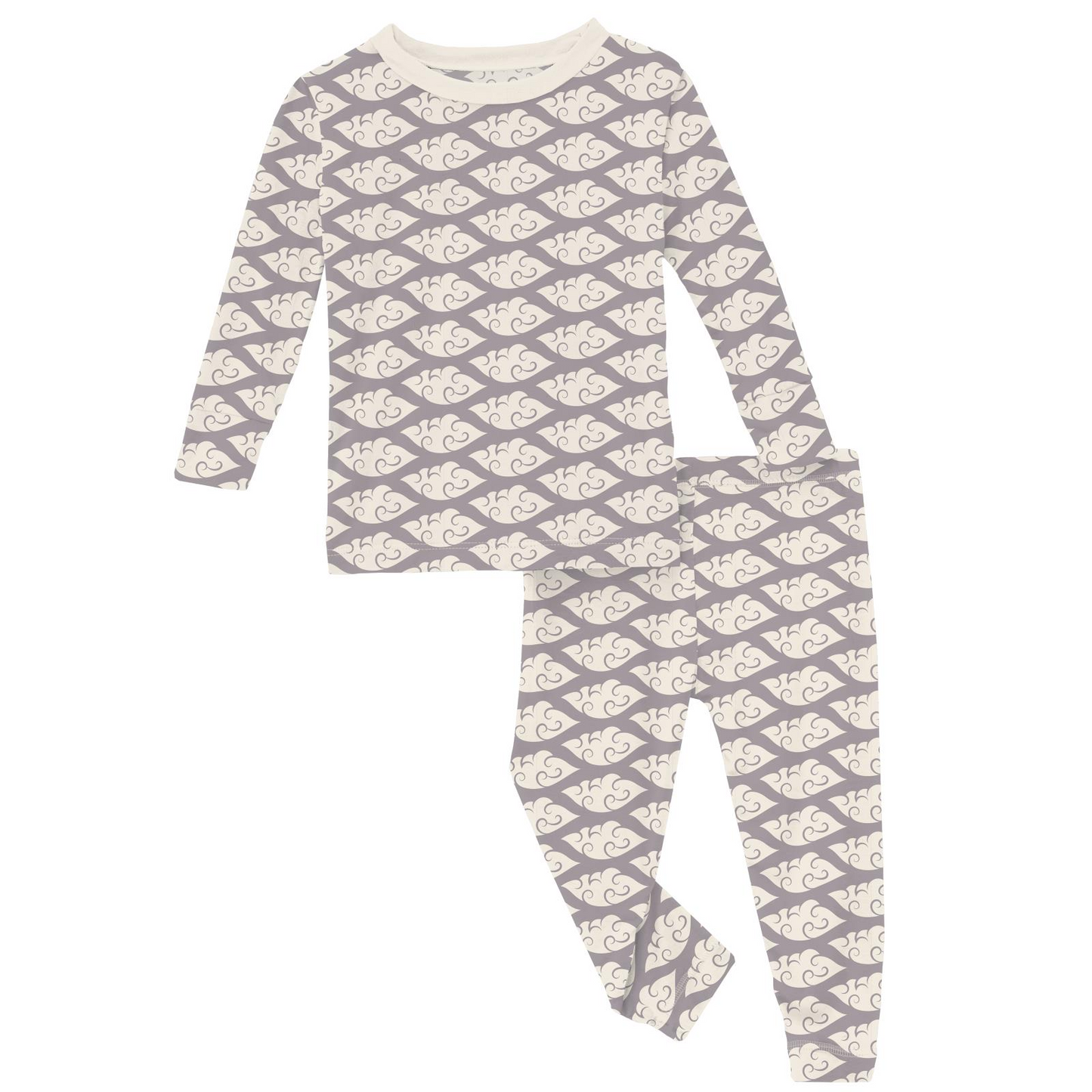 Kickee Pants Print Long Sleeve Pajama Set: Feather Cloudy Sea