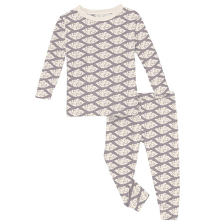 Bamboo Print Long Sleeve Pajama Set: Feather Cloudy Sea