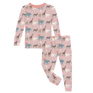 Print Long Sleeve Pajama Set: Baby Rose Just So Animals