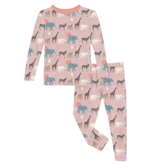 Kickee Pants Print Long Sleeve Pajama Set: Baby Rose Just So Animals