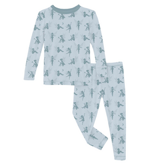 Print Long Sleeve Pajama Set: Illusion Blue Forest Fairies