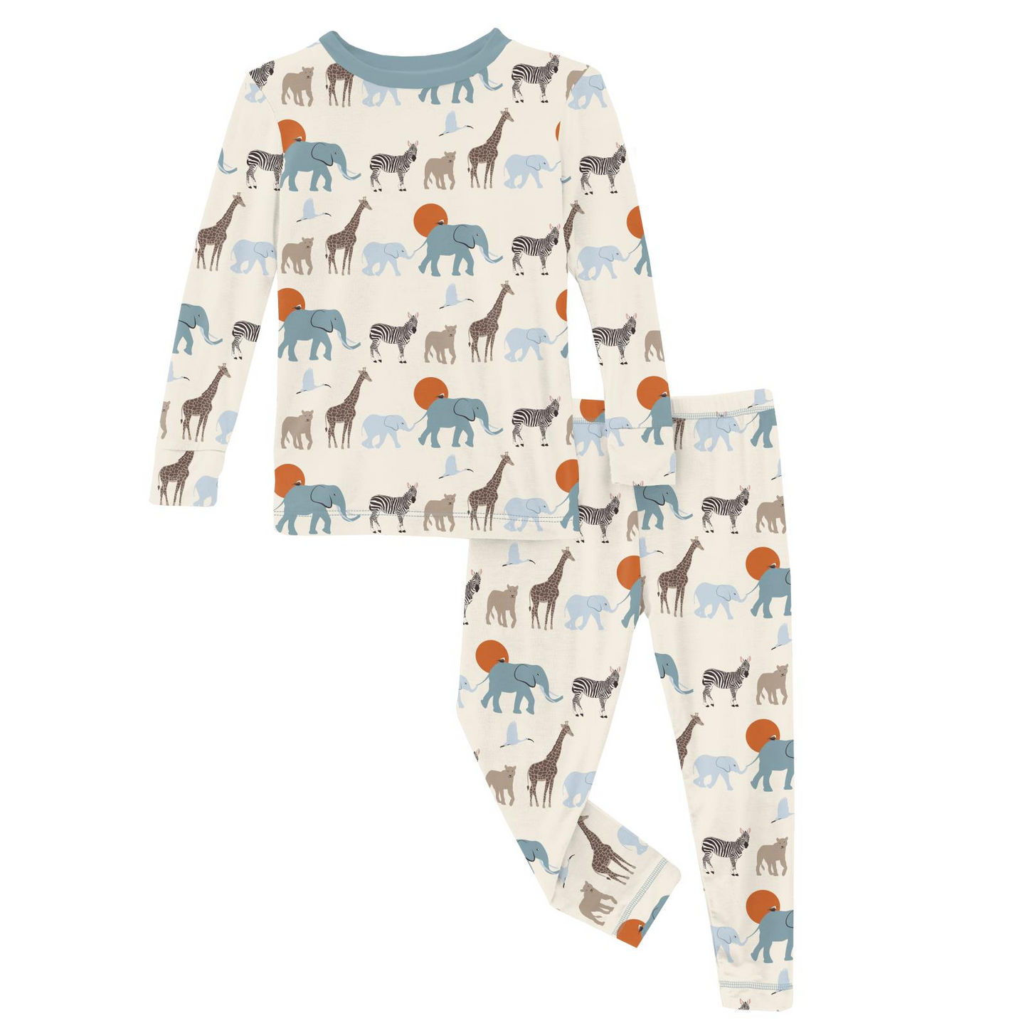 Kickee Pants Print Long Sleeve Pajama Set: Natural Just So Animals
