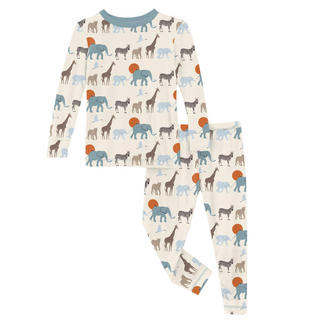 Print Long Sleeve Pajama Set: Natural Just So Animals