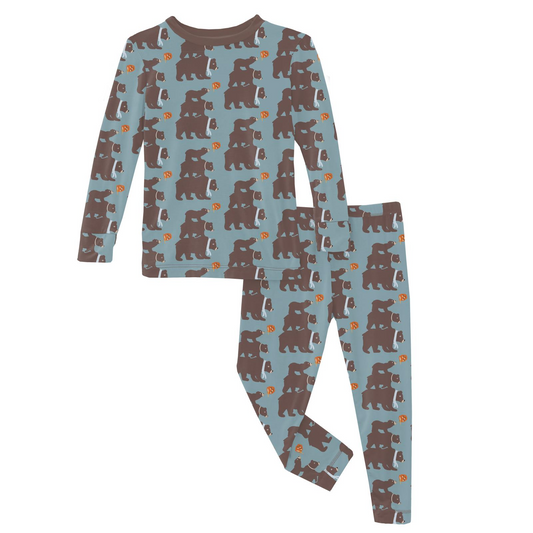 Kickee Pants Print Long Sleeve Pajama Set: Stormy Sea Three Naughty Bears