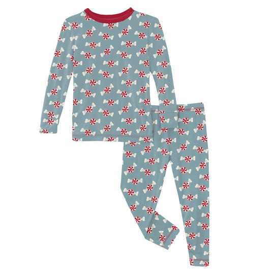 Print Long Sleeve Pajama Set: Stormy Sea Peppermints