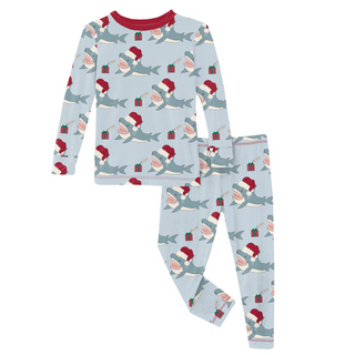 Long Sleeve Pajama Set: Illusion Blue Holiday Sharks