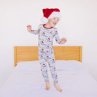 Long Sleeve Pajama Set: Illusion Blue Holiday Sharks