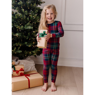 Print Long Sleeve Pajama Set: Peacock Plaid