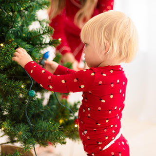 Long Sleeve Pajama Set Crimson Holiday Lights