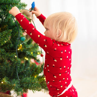 Long Sleeve Pajama Set Crimson Holiday Lights
