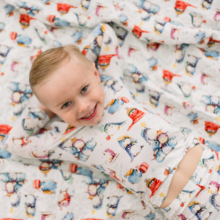 Long Sleeve Pajama Set in Natural Silly Penguins