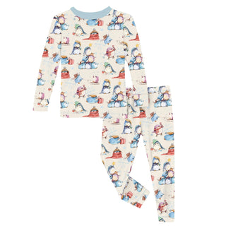 Long Sleeve Pajama Set in Natural Silly Penguins