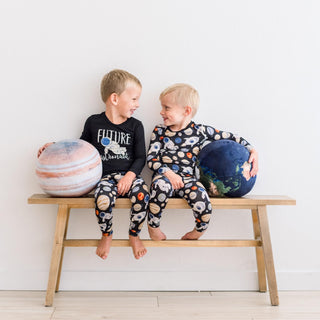 Long Sleeve Graphic Tee Pajama Set in Midnight Space Dream