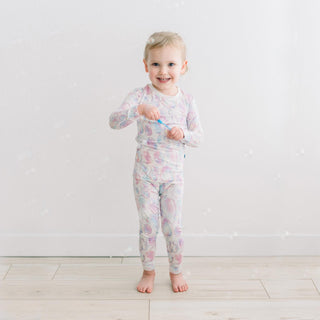 Long Sleeve Pajama Set in Natural Bubbles
