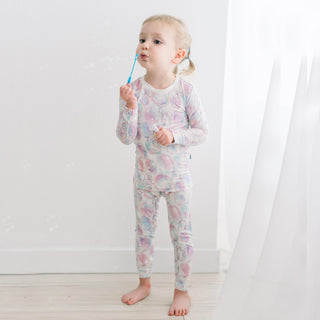 Long Sleeve Pajama Set in Natural Bubbles