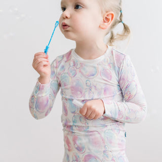 Long Sleeve Pajama Set in Natural Bubbles