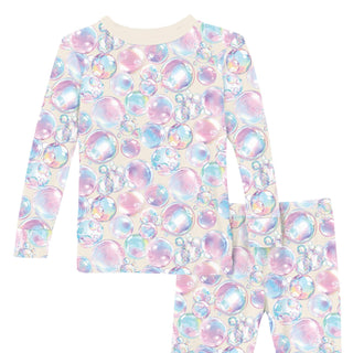 Long Sleeve Pajama Set in Natural Bubbles
