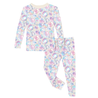 Long Sleeve Pajama Set in Natural Bubbles