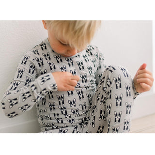 Long Sleeve Pajama Set in Dove Bulldogs