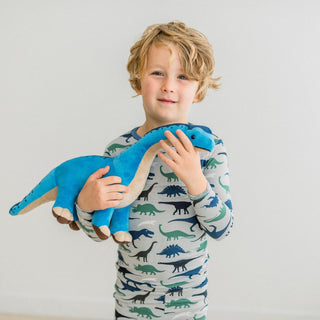 Long Sleeve Pajama Set in Dove Dino Museum