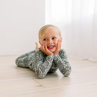 Long Sleeve Pajama Set in Spring Sky Tinkering