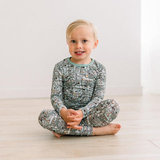 Long Sleeve Pajama Set in Spring Sky Tinkering