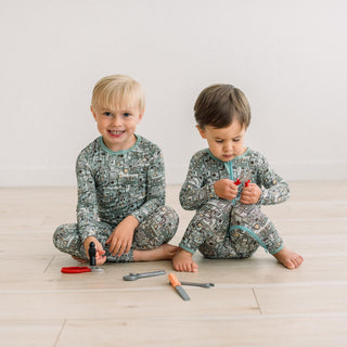 Long Sleeve Pajama Set in Spring Sky Tinkering