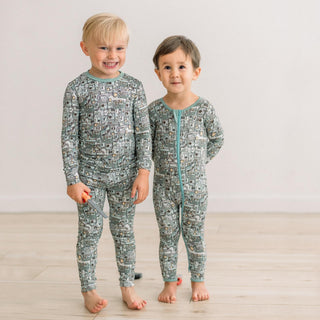 Long Sleeve Pajama Set in Spring Sky Tinkering
