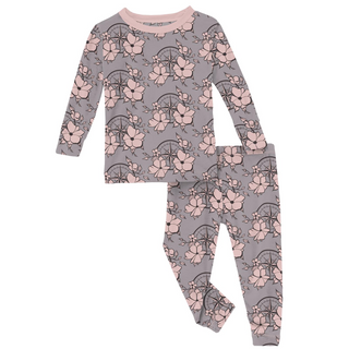 Bamboo Print Long Sleeve Pajama Set: Feather Nautical Floral