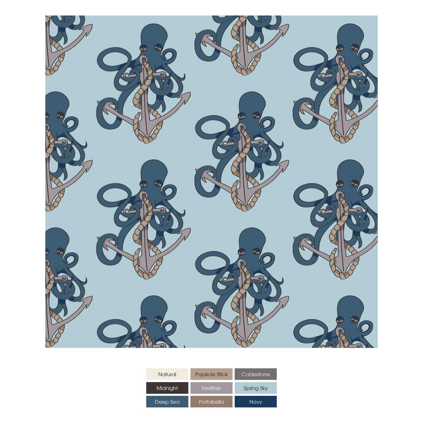Bamboo Print Long Sleeve Pajama Set: Spring Sky Octopus Anchor