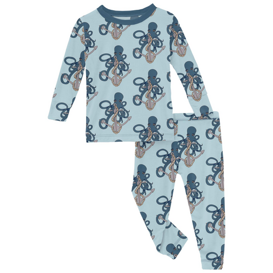 Kickee Pants Print Long Sleeve Pajama Set: Spring Sky Octopus Anchor