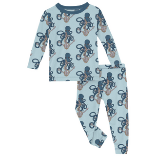 Bamboo Print Long Sleeve Pajama Set: Spring Sky Octopus Anchor