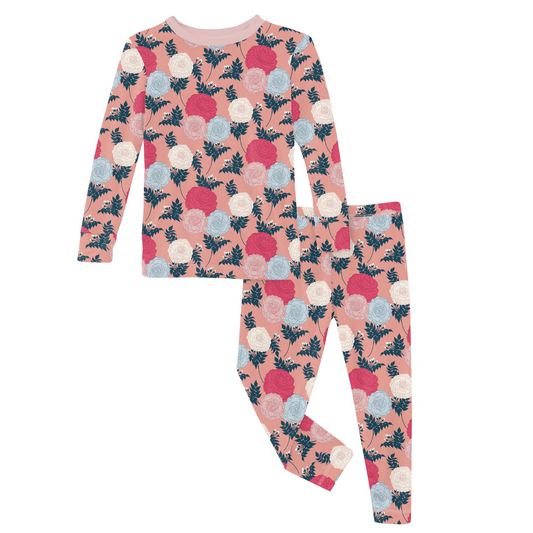 Kickee Pants Print Long Sleeve Pajama Set: Blush Enchanted Floral