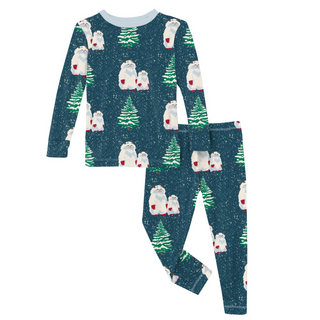 Print Long Sleeve Pajama Set: Peacock Yeti