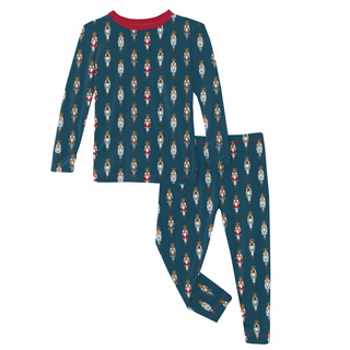 Print Long Sleeve Pajama Set: Peacock Nutcrackers