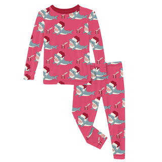 Print Long Sleeve Pajama Set: Winter Rose Holiday Sharks