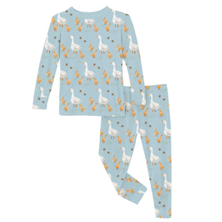 Long Sleeve Pajama Set Spring Sky Feeding Ducks